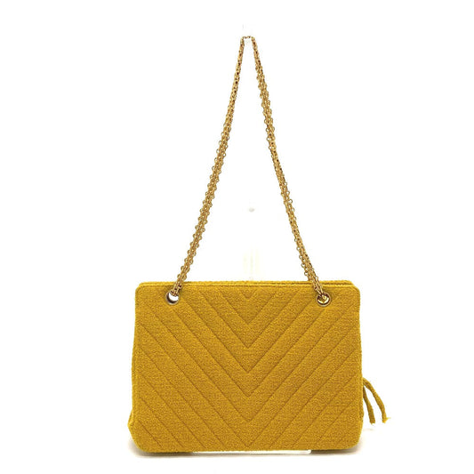 Chanel Shoulder Bag Pile Mustard Type Comes With A Clasp Pouch Vstitch Chevron Women Used Authentic