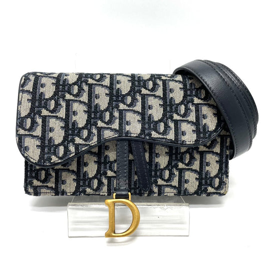 Dior Waist Bag S5619 Ctzq M928 Leather / Canvas Navy Oblique Trotter Saddle Belt Pouch Mens Used Authentic