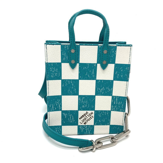 Louis Vuitton Shoulder Bag N60495 Leather Blue Type Damier Checkerboard Sac Plat Xs Women Used Authentic