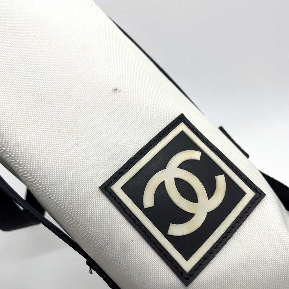 Chanel Shoulder Bag Nylon White X Black Sports Line Cccoco Mark Drink Bag Women Used Authentic