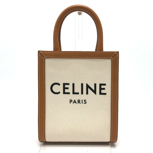 Celine Shoulder Bag Canvas / Leather Beige Logo Vertical Hippo Mini Women Used Authentic