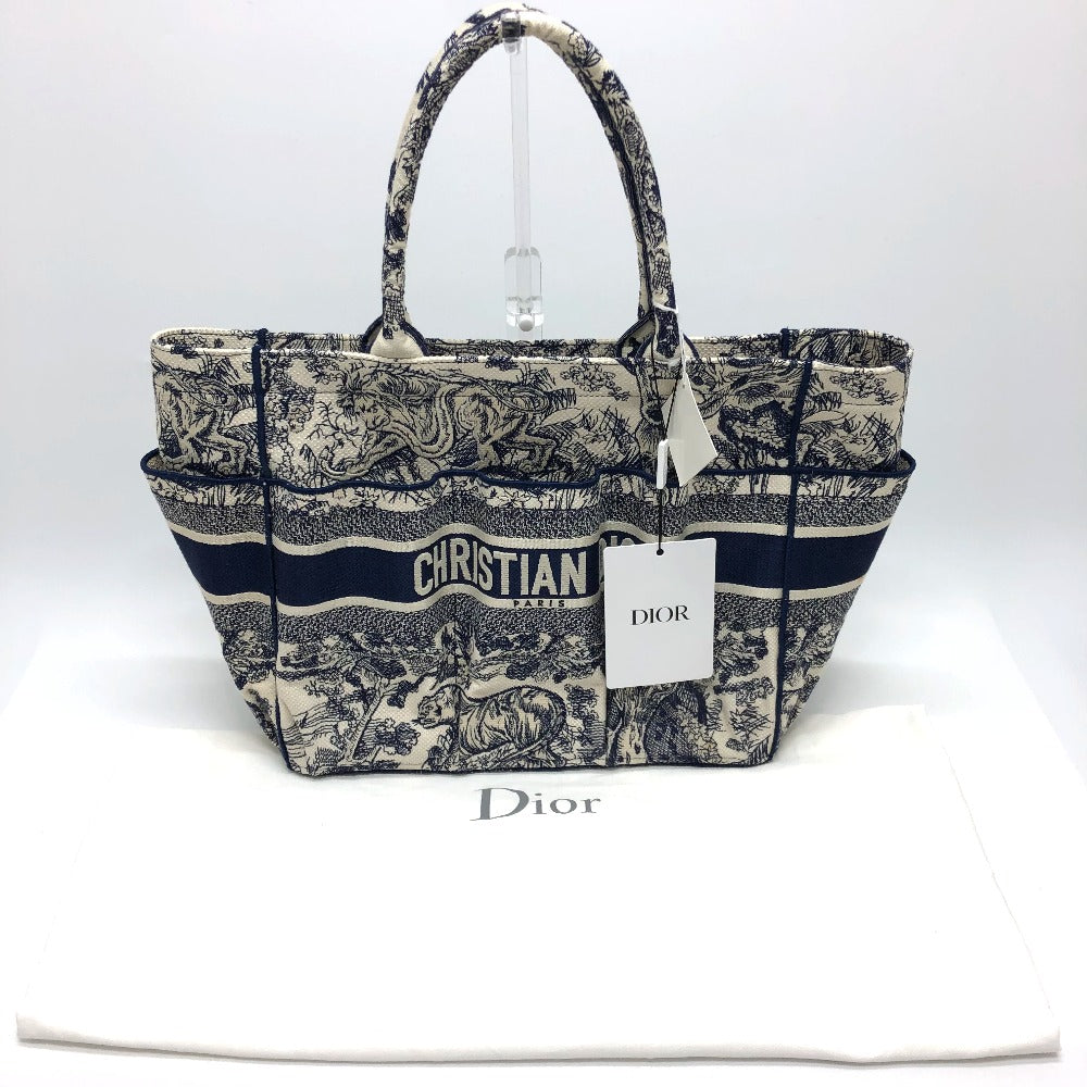 Dior Tote Bag M1279 Ztdt Canvas Navy Oblique Embroidered Book Tote/Shoulder Women Used Authentic