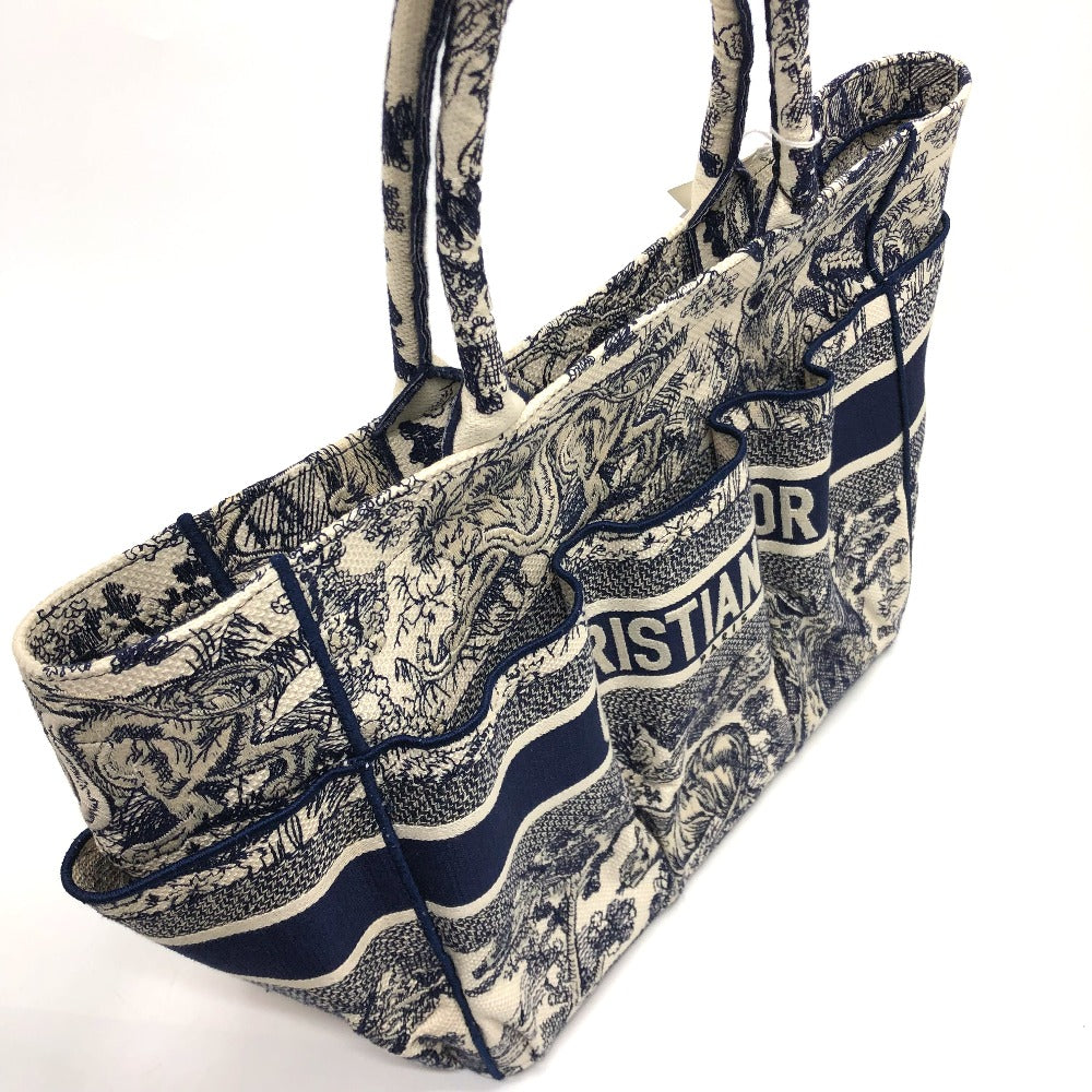 Dior Tote Bag M1279 Ztdt Canvas Navy Oblique Embroidered Book Tote/Shoulder Women Used Authentic