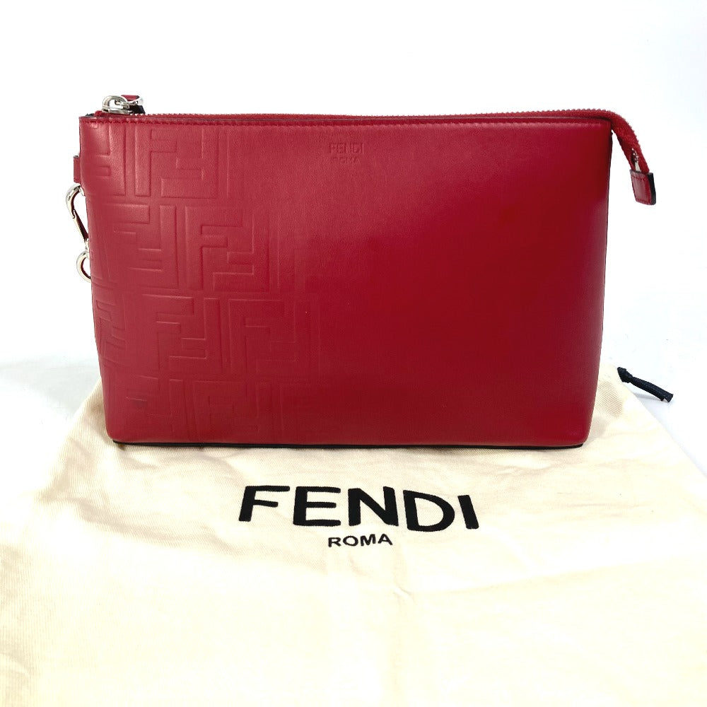 Fendi Clutch Bag 7 N0106 Leather Red Zucca Mens Used Authentic