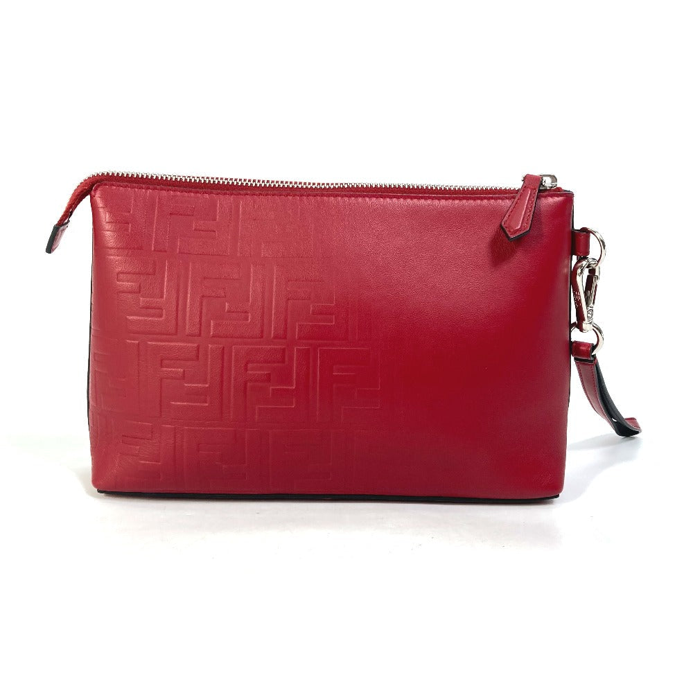 Fendi Clutch Bag 7 N0106 Leather Red Zucca Mens Used Authentic