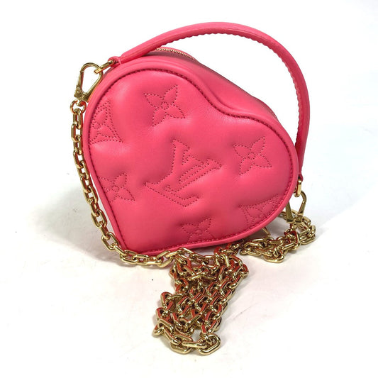 Louis Vuitton Shoulder Bag M81893 Leather Pink Monogram Bubblegram Pop My Heart Pouch Women Used Authentic