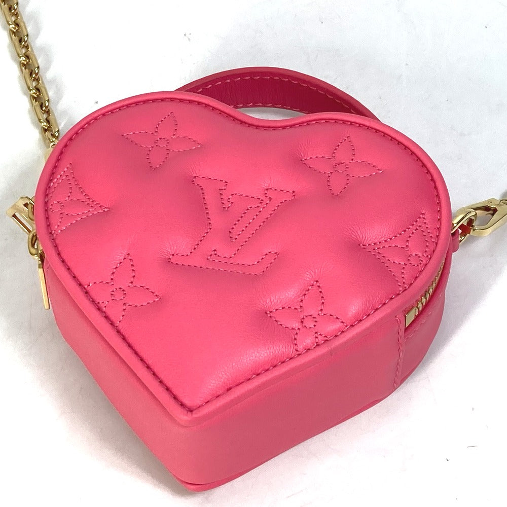 Louis Vuitton Shoulder Bag M81893 Leather Pink Monogram Bubblegram Pop My Heart Pouch Women Used Authentic