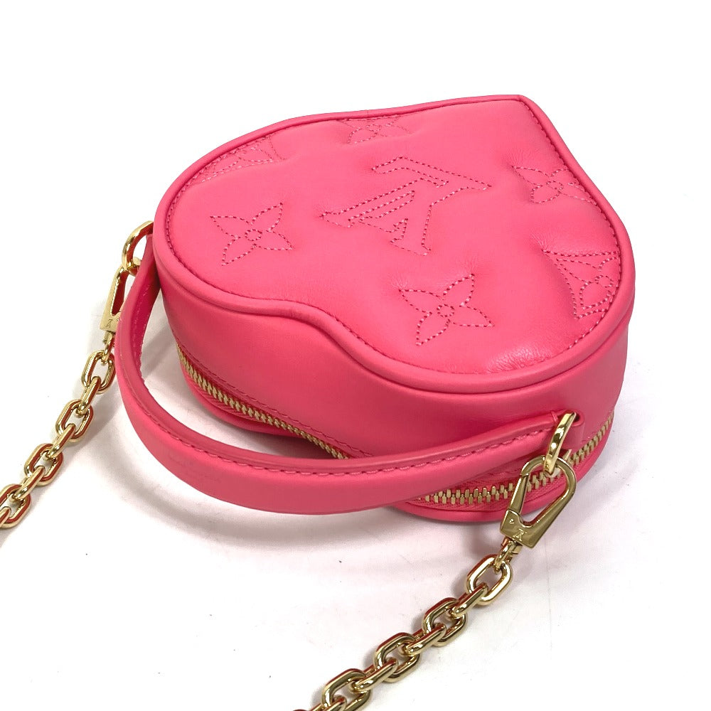 Louis Vuitton Shoulder Bag M81893 Leather Pink Monogram Bubblegram Pop My Heart Pouch Women Used Authentic