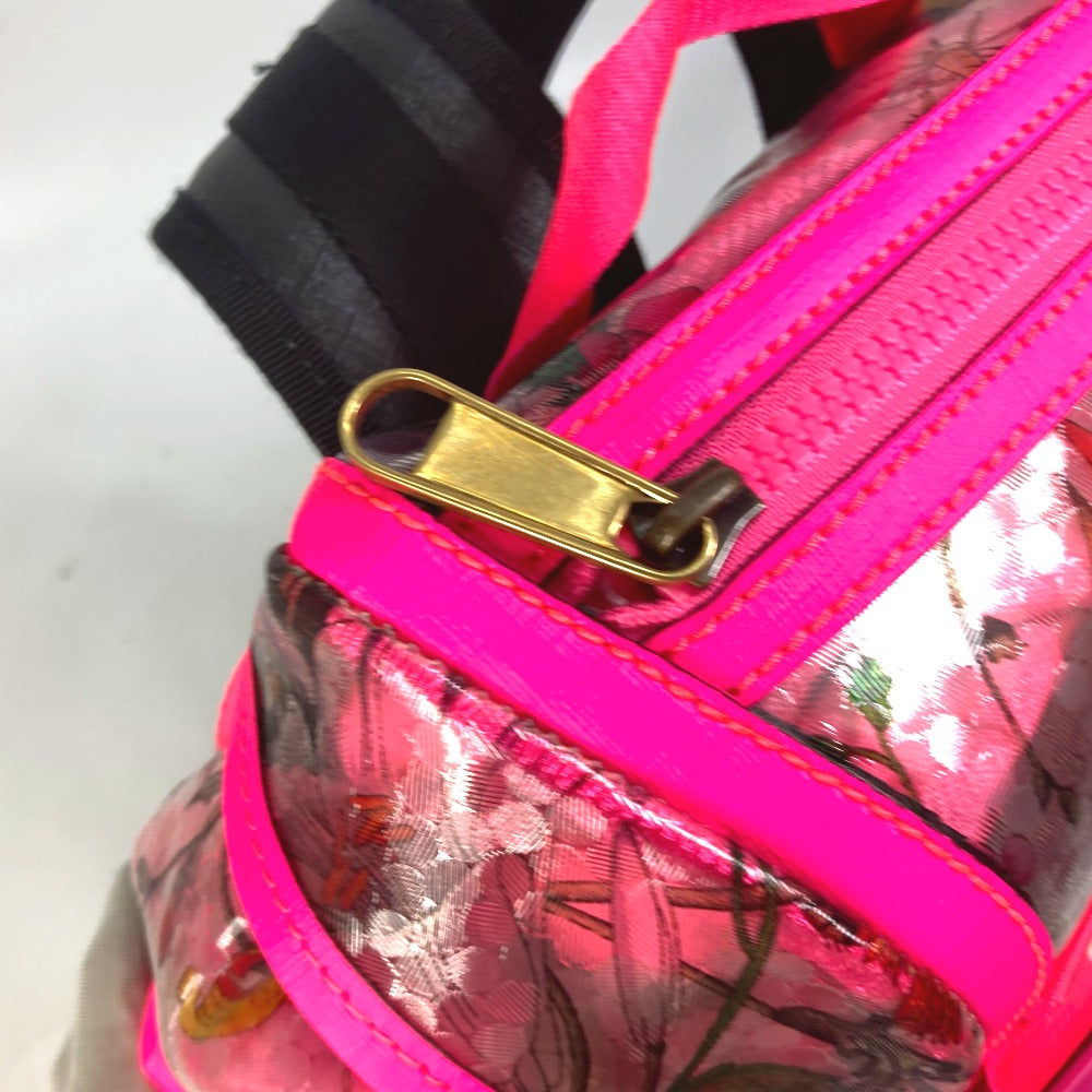 Gucci Backpack 555549 Plastics, Leather Fluorescent Pink Backpack Flora Floral Pattern Flower Women Used Authentic