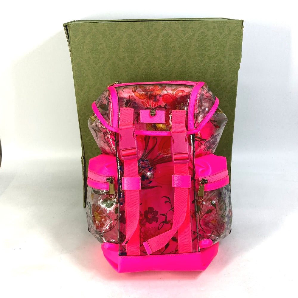 Gucci Backpack 555549 Plastics, Leather Fluorescent Pink Backpack Flora Floral Pattern Flower Women Used Authentic