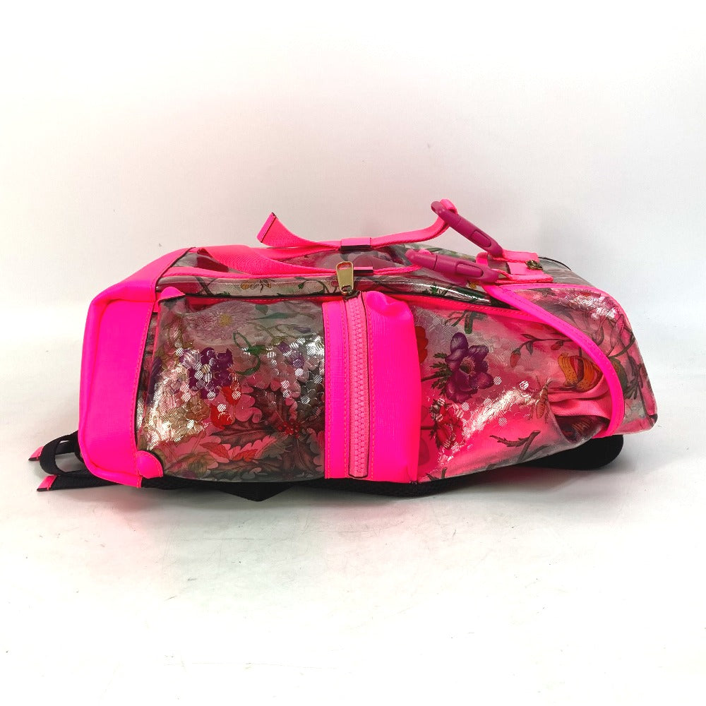 Gucci Backpack 555549 Plastics, Leather Fluorescent Pink Backpack Flora Floral Pattern Flower Women Used Authentic