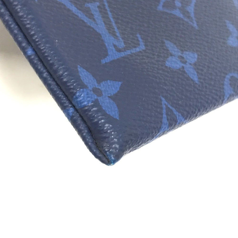 Louis Vuitton Pouch M30278 Leather/Tigarama Blue Taigalama Pochette Discovery Pm Mens Used Authentic