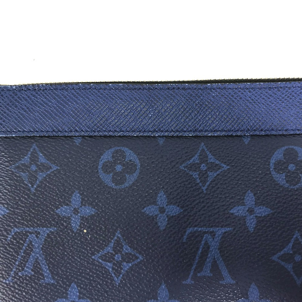 Louis Vuitton Pouch M30278 Leather/Tigarama Blue Taigalama Pochette Discovery Pm Mens Used Authentic