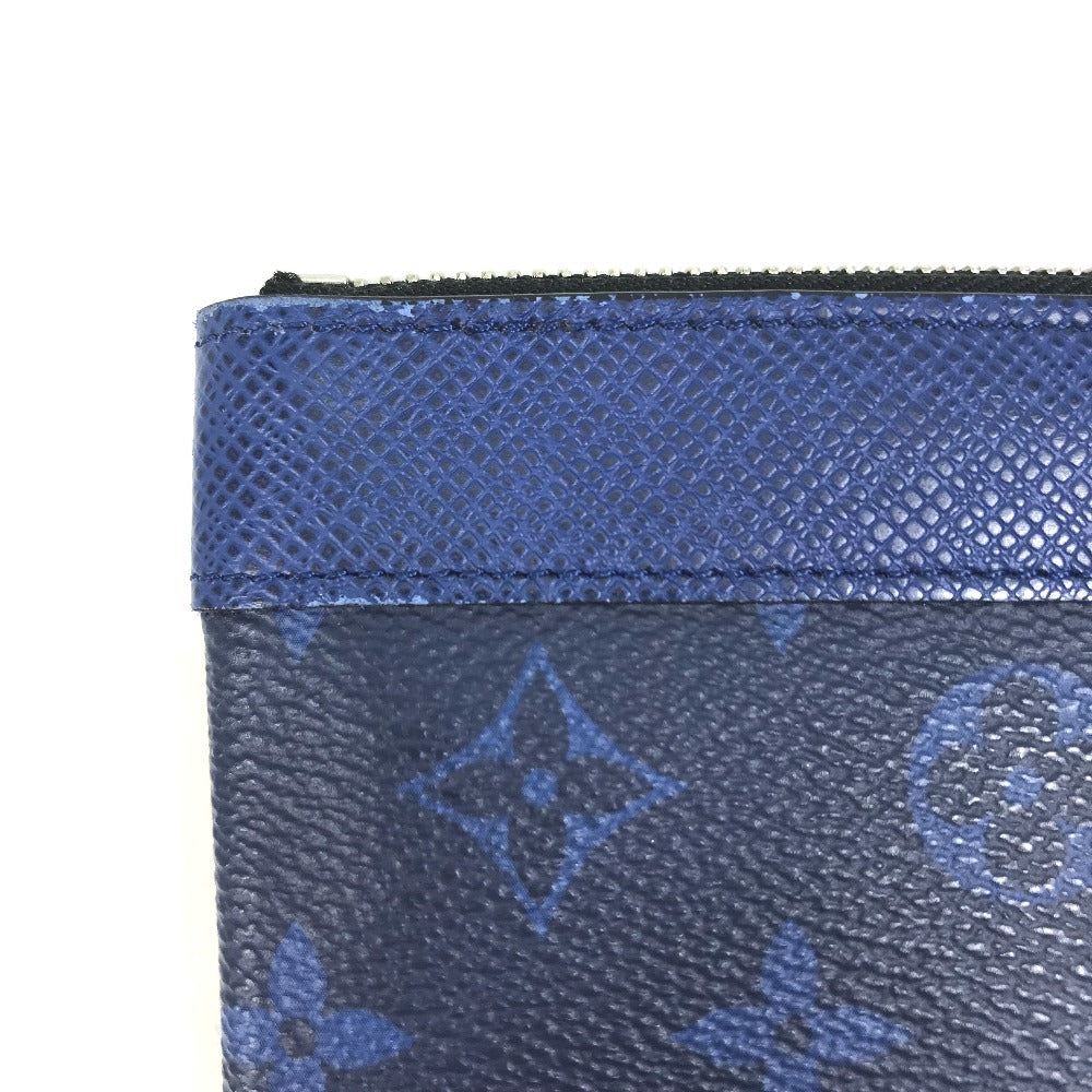 Louis Vuitton Pouch M30278 Leather/Tigarama Blue Taigalama Pochette Discovery Pm Mens Used Authentic