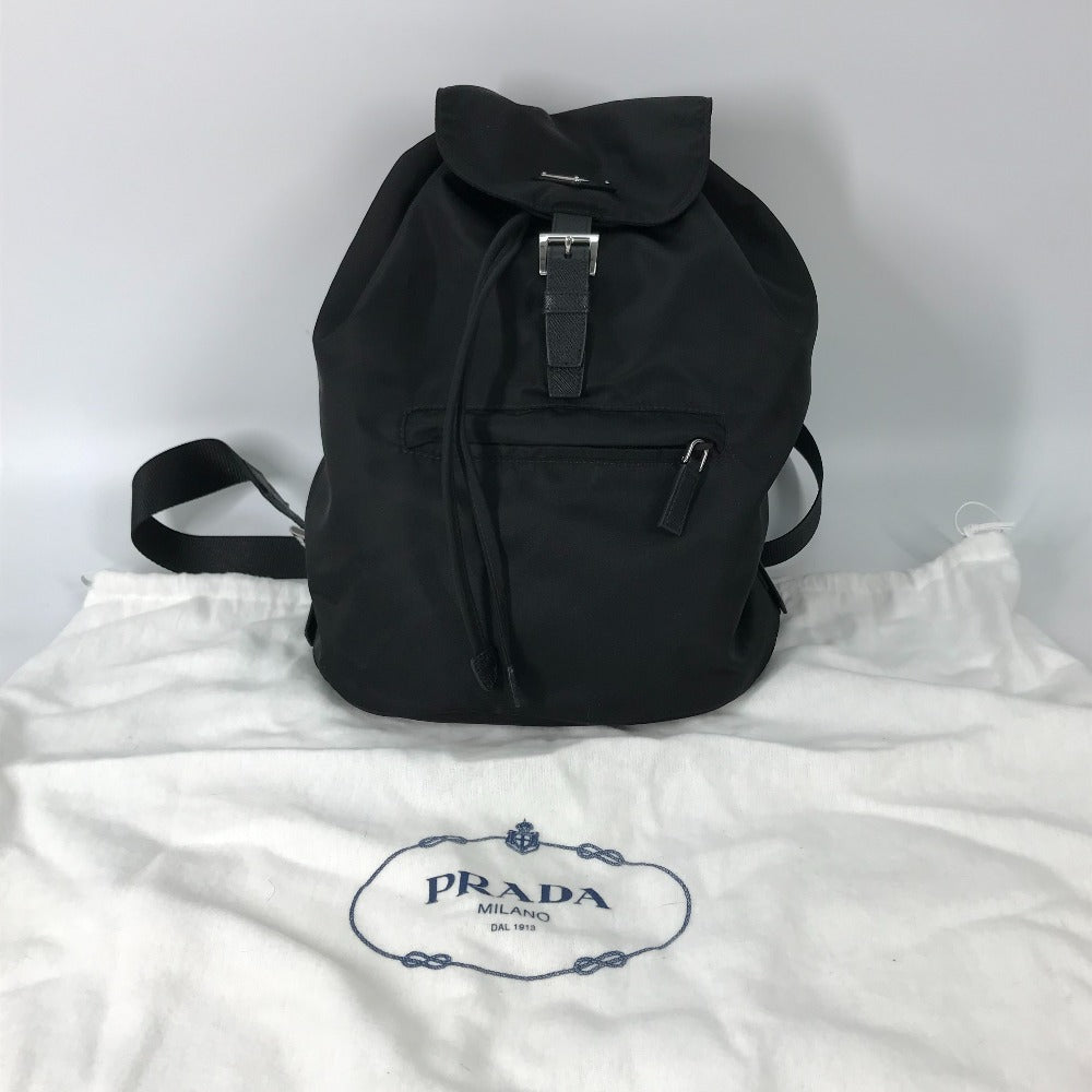 Prada Backpack 1 Bz032 Nylon / Leather Black With Logo Triangle Logo Plate Women Secondhand Authentic