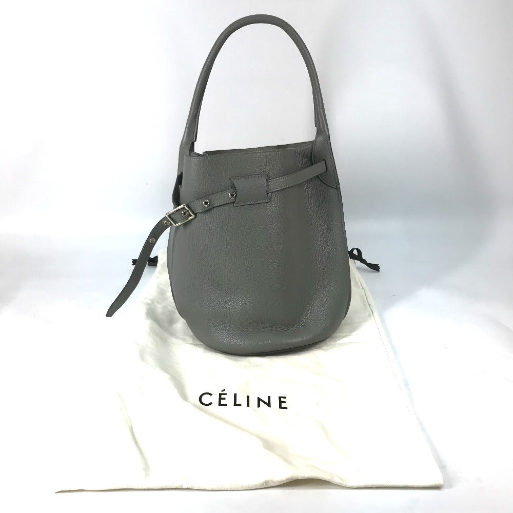 Celine Handbag 187243 Leather Gray Shoulder Bag With Pouch Big Bag Bucket Women Used Authentic