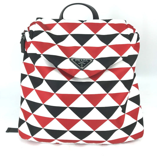 Prada Backpack Nylon Red Triangle Logo Plate Signeau Print Mens Used Authentic