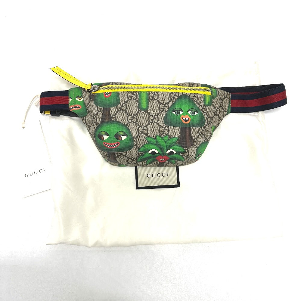 Gucci Sling Bag 502095 Gg Supreme Canvas Beige Gg Logo Waist Pouch Kids Used Authentic