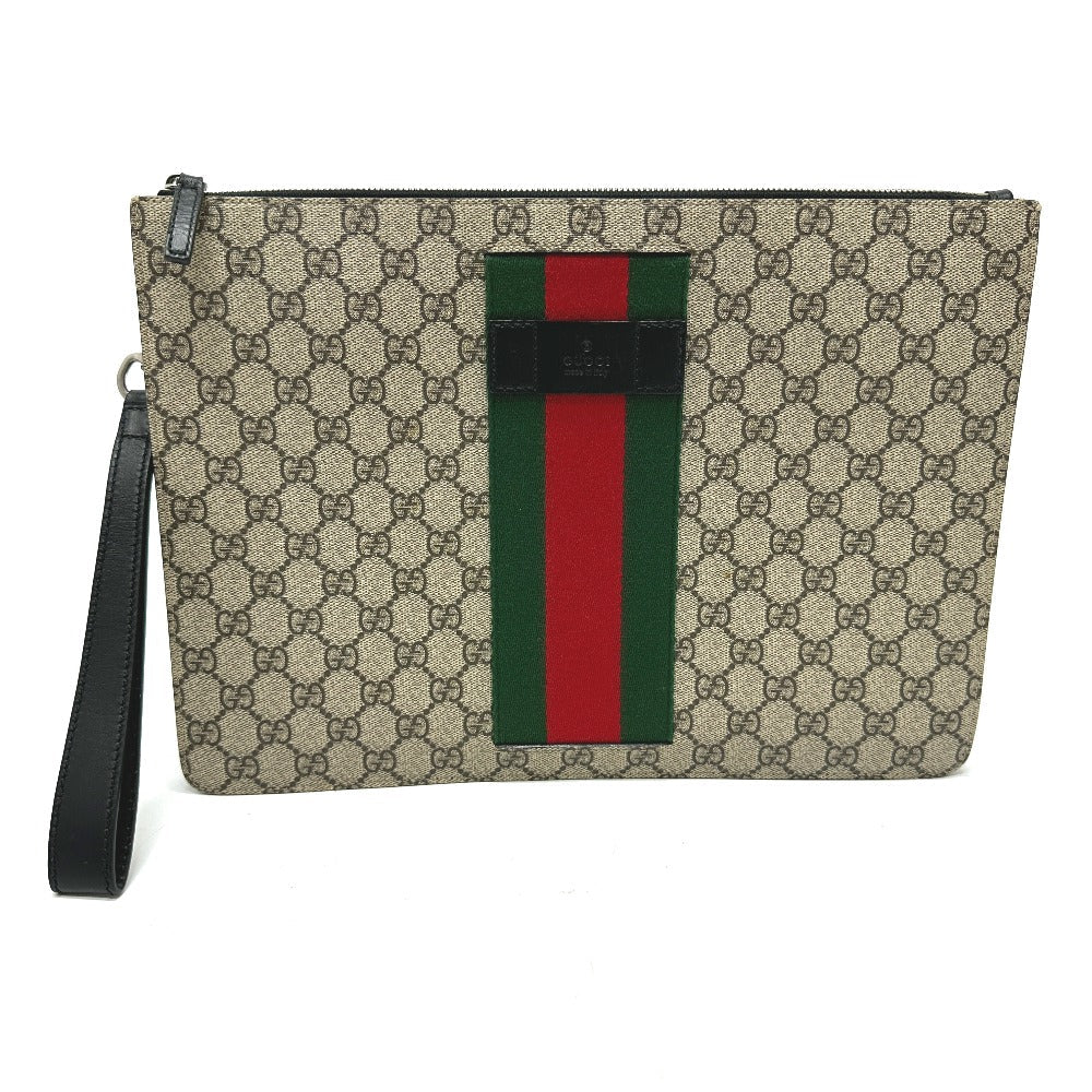 Gucci Clutch Bag 433665 Gg Supreme Canvas Beige Sherry Line Mens Used Authentic