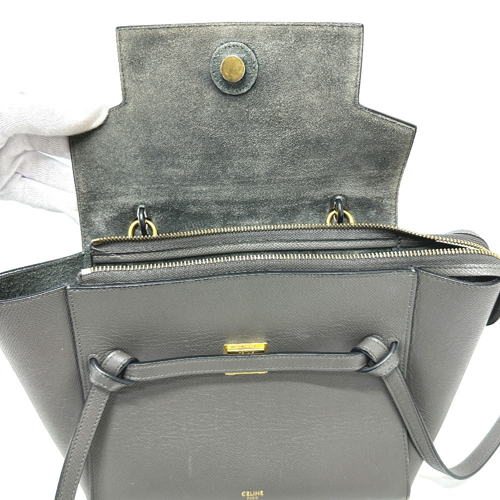 Celine Handbag 189153 Leather Gray Logo Belt Bag Micro Women Used Authentic