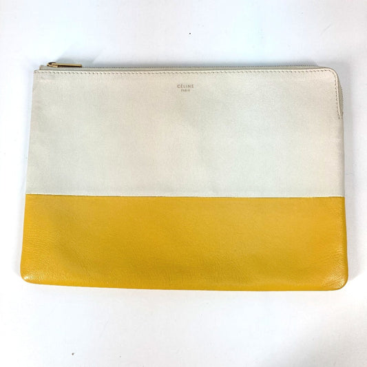 Celine Clutch Bag Leather White X Yellow By Color Women Used Authentic