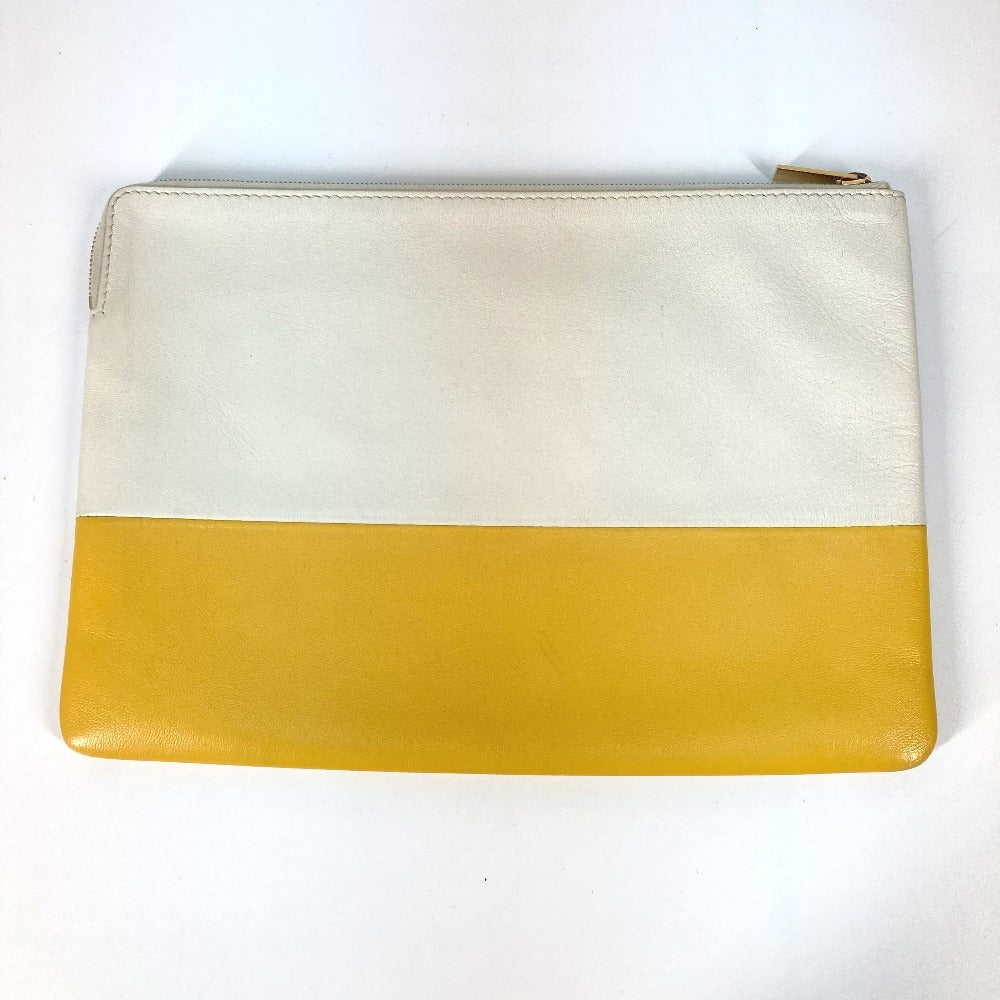 Celine Clutch Bag Leather White X Yellow By Color Women Used Authentic