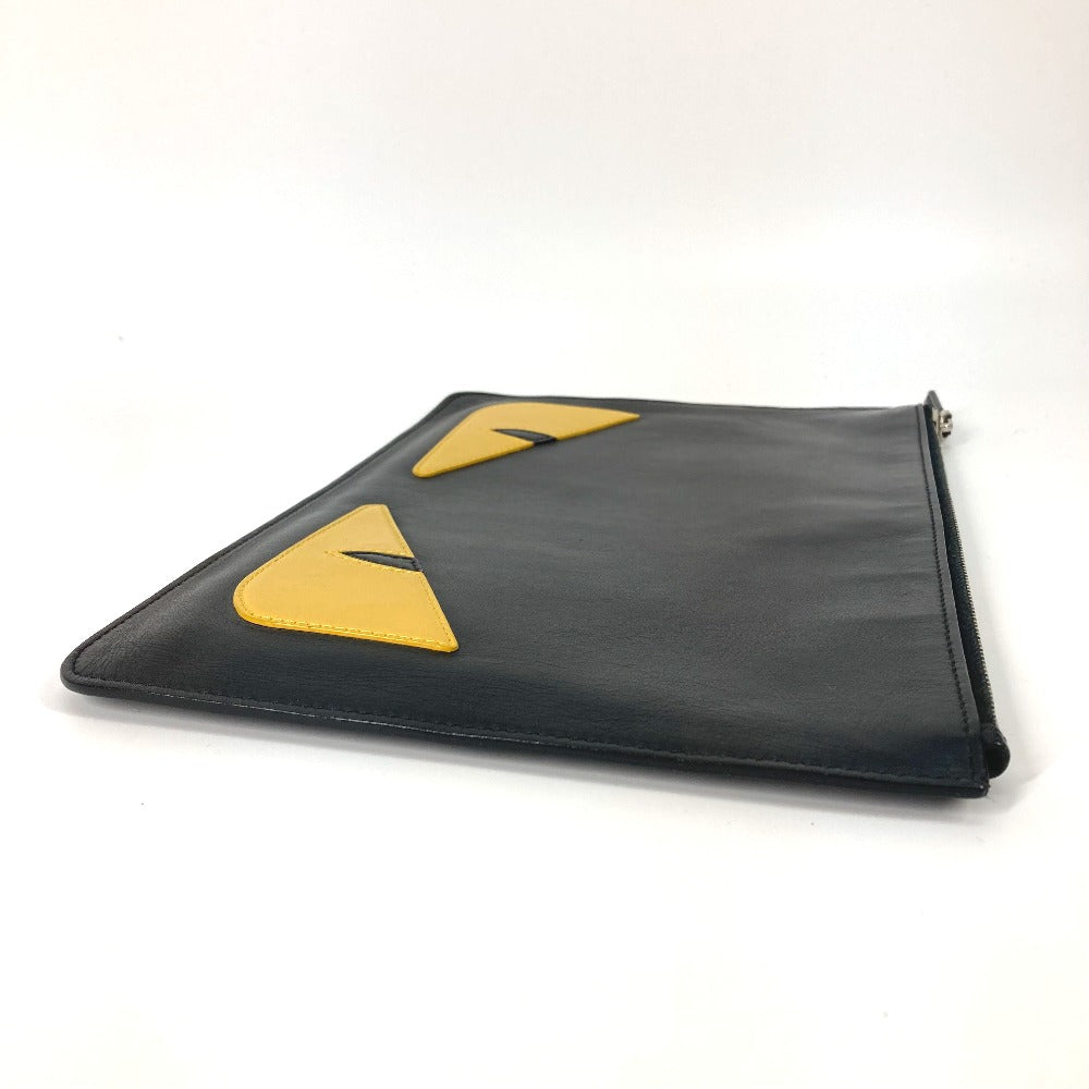 Fendi Clutch Bag 7 N0078 Leather Black Monster Women Used Authentic