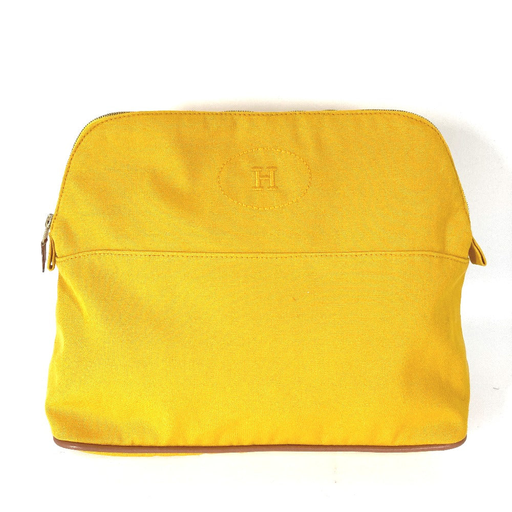 Hermes Pouch Canvas Yellow Cosmetics Pouch Multi Pouch Bolide Gm Women Used Authentic