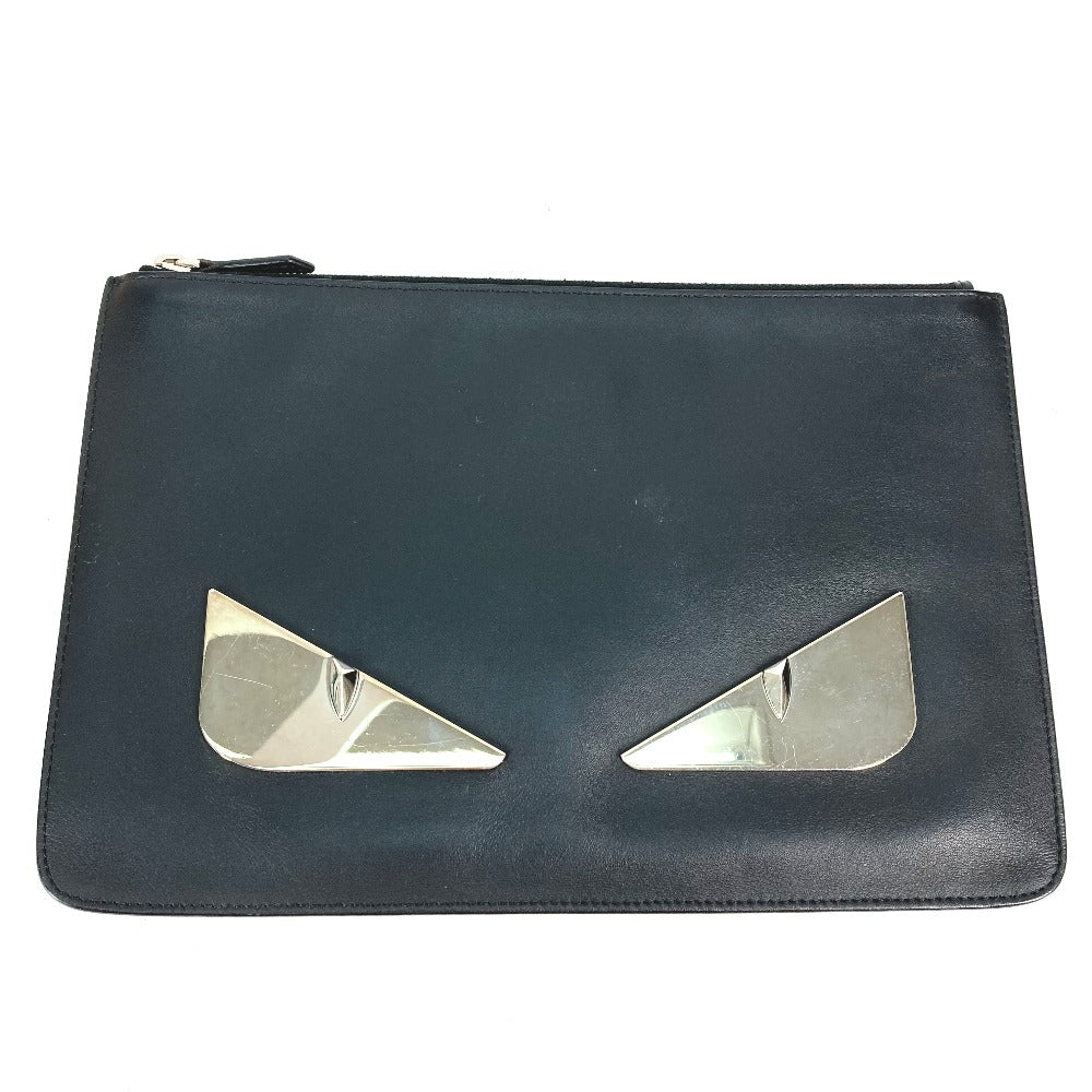 Fendi Clutch Bag 7 N0078 Leather Black Monster Bugs Mens Used Authentic