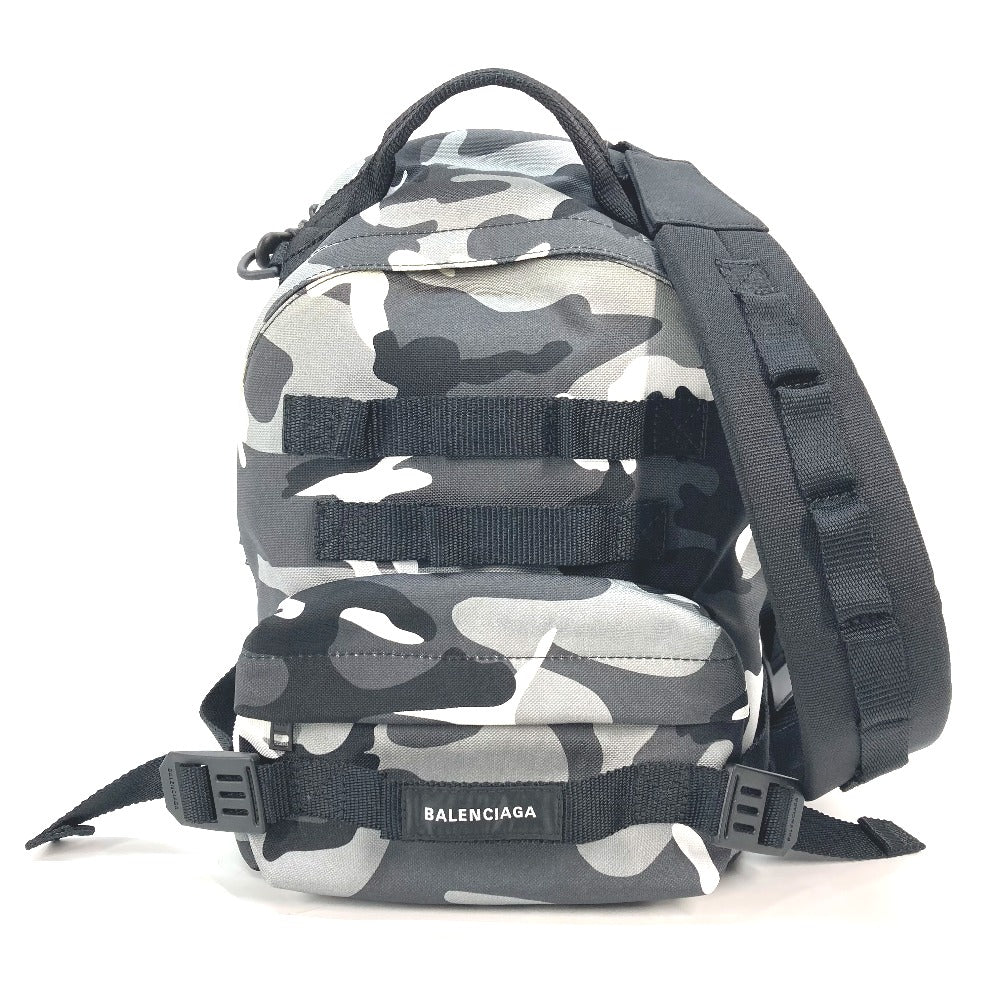 Balenciaga Backpack 6440312 Canvas Gray X Black Camouflage Camouflage Army Mens Used Authentic