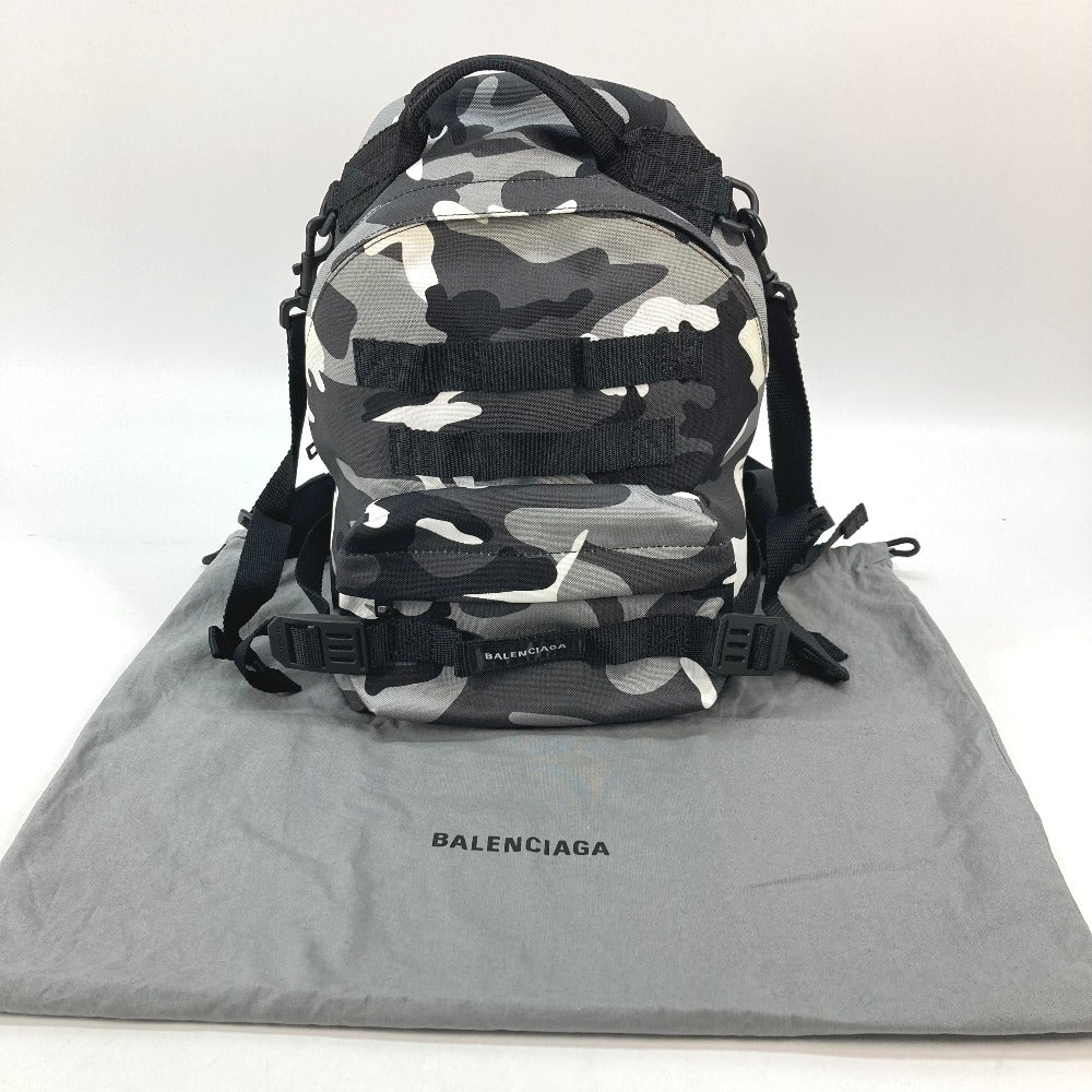 Balenciaga Backpack 6440312 Canvas Gray X Black Camouflage Camouflage Army Mens Used Authentic