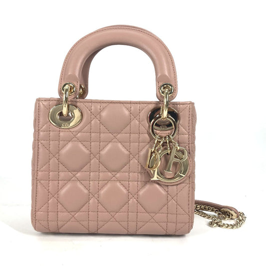 Dior Handbag M0505 Onge M50 P Lambskin Pink Beige Type Lady Dior Lady Dior Mini Bag Women Used Authentic