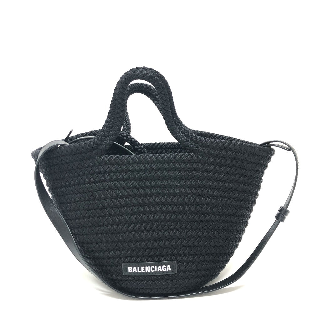 Balenciaga Shoulder Bag 695612 Nylon, Lambskin Black Shoulder Crossbody Ibiza Small Basket Bag Women Used Authentic