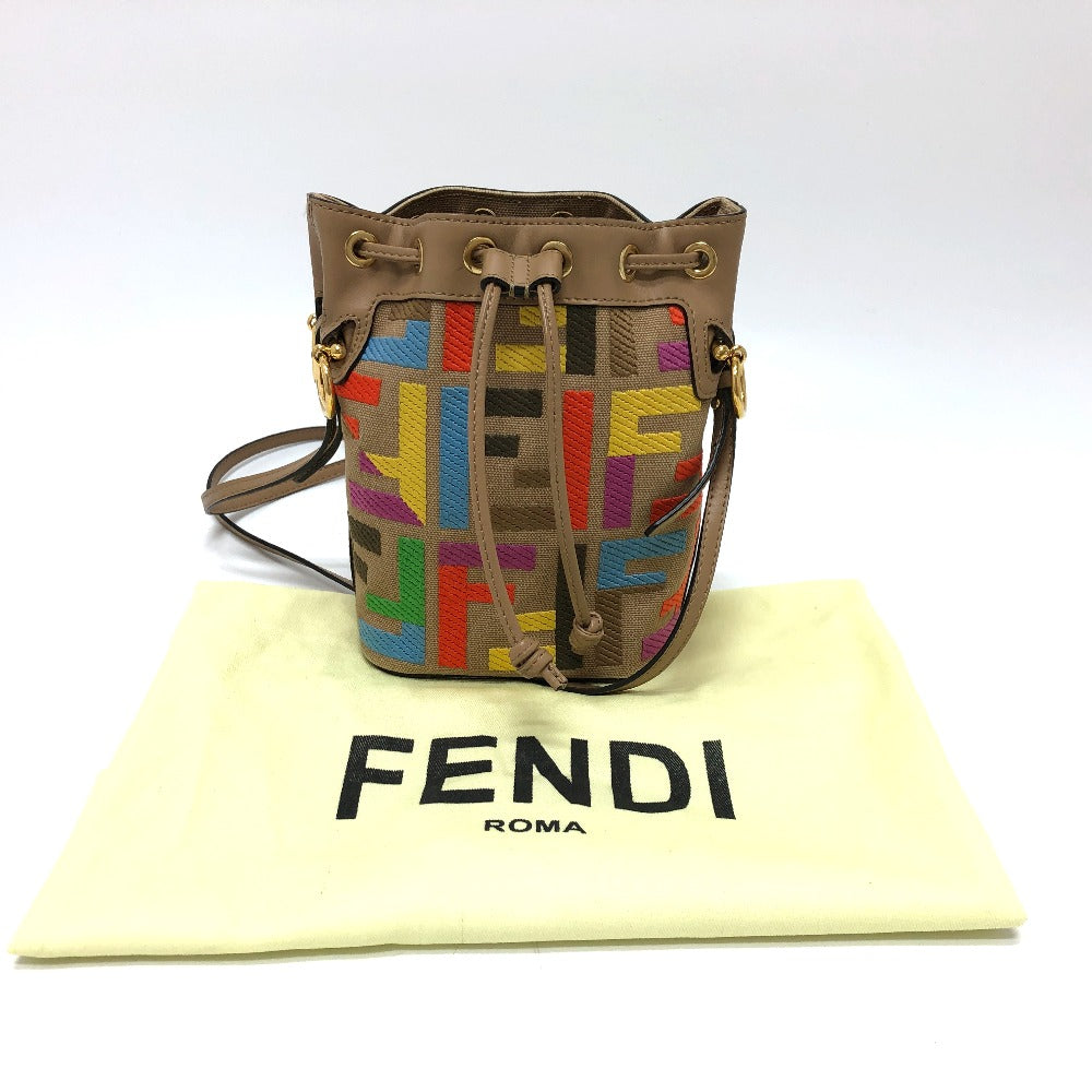 Fendi Shoulder Bag 8 Bs010 Canvas / Leather Multicolor Zucca Bucket Bag Women Used Authentic