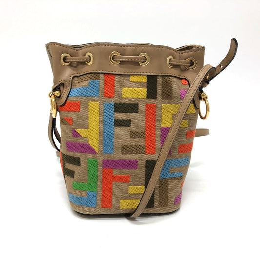 Fendi Shoulder Bag 8 Bs010 Canvas / Leather Multicolor Zucca Bucket Bag Women Used Authentic