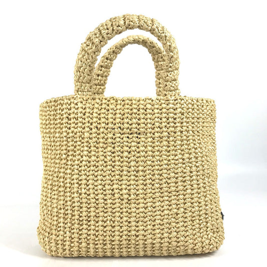 Prada Handbag 1 Bg422 Raffia Beige Basket Bag Straw Bag Crochet Triangle Logo Triangle Small Lettering Logo Women Used Authentic