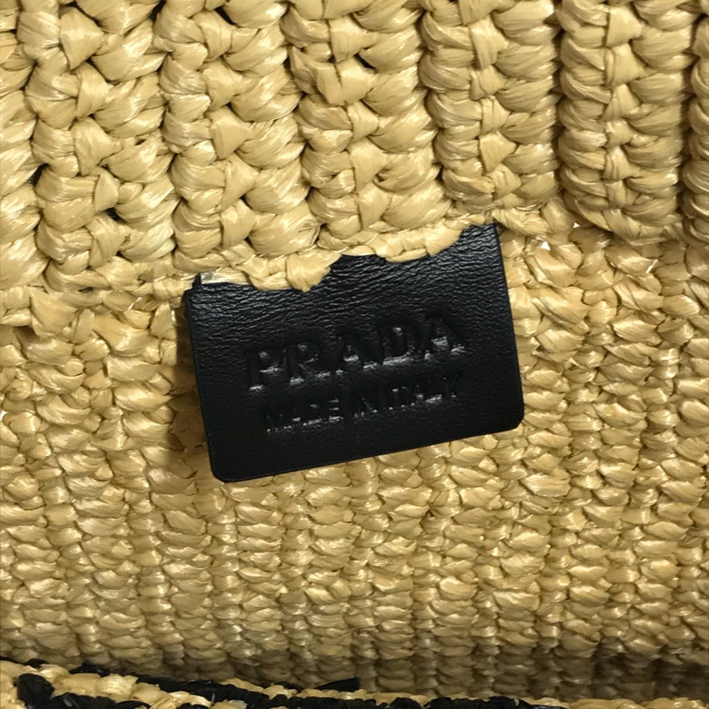 Prada Handbag 1 Bg422 Raffia Beige Basket Bag Straw Bag Crochet Triangle Logo Triangle Small Lettering Logo Women Used Authentic