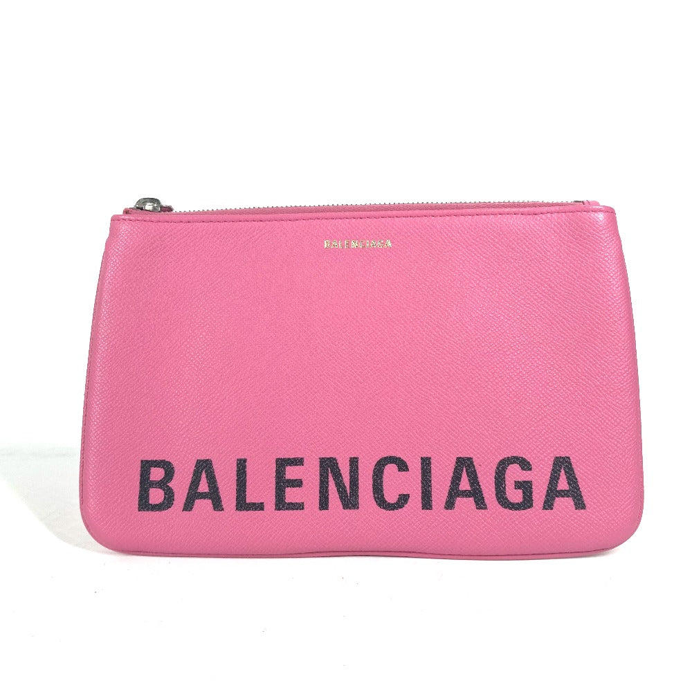 Balenciaga Clutch Bag 545773 Leather Pink Logo Ville Women Used Authentic