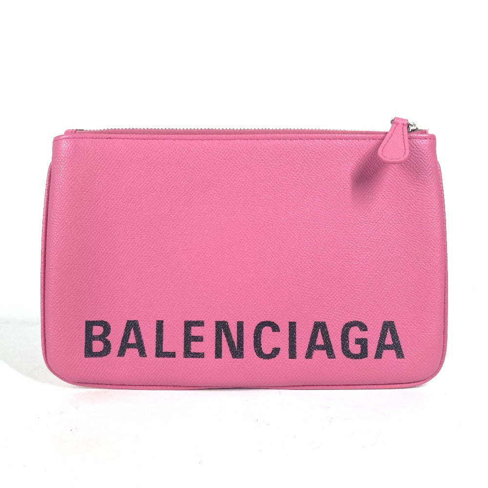 Balenciaga Clutch Bag 545773 Leather Pink Logo Ville Women Used Authentic