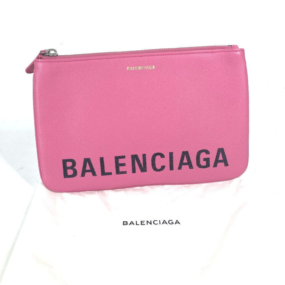 Balenciaga Clutch Bag 545773 Leather Pink Logo Ville Women Used Authentic