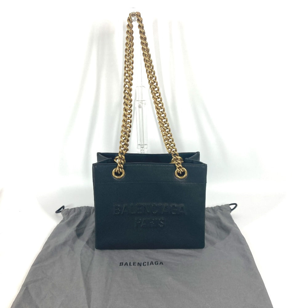 Balenciaga Tote Bag 760012 Leather Black Logo Duty Free Small Women Used Authentic