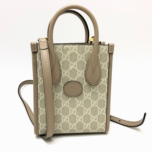 Gucci Shoulder Bag 671623 Gg Supreme Canvas Light Beige Gg Supreme Interlocking G Mini Tote Bag