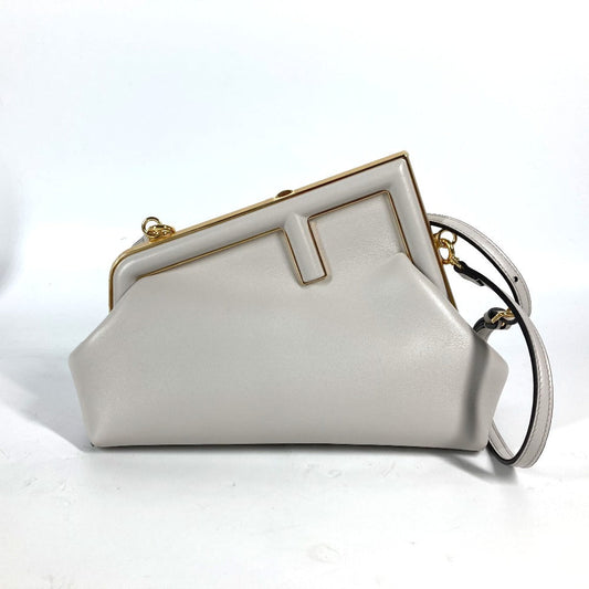 Fendi Clutch Bag 8 Bp129 Leather White Gray Type Shoulder Crossbody Pochette First Small Women Used Authentic