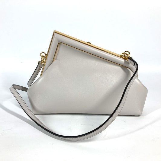 Fendi Clutch Bag 8 Bp129 Leather White Gray Type Shoulder Crossbody Pochette First Small Women Used Authentic