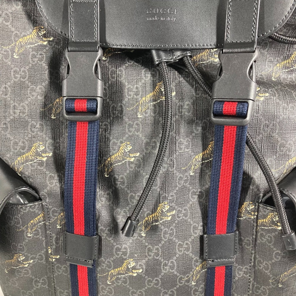 Gucci Backpack 495563 Gg Supreme Canvas Black Gg Supreme Sherry Line Mens Used Authentic