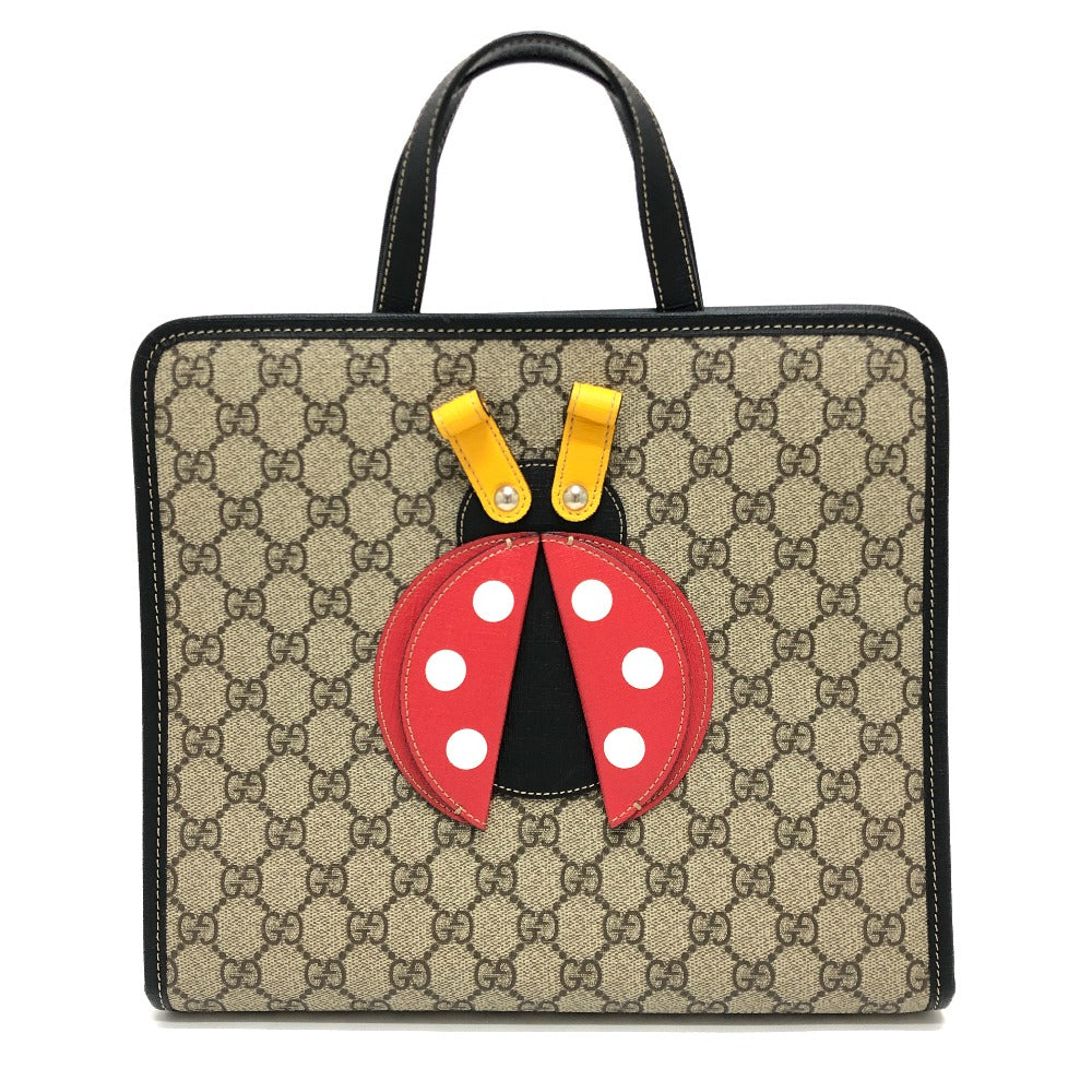 Gucci Tote Bag 664083 Gg Supreme Canvas, Leather Beige X Red Chilled License Gg Supreme Ladybug Women Used Authentic