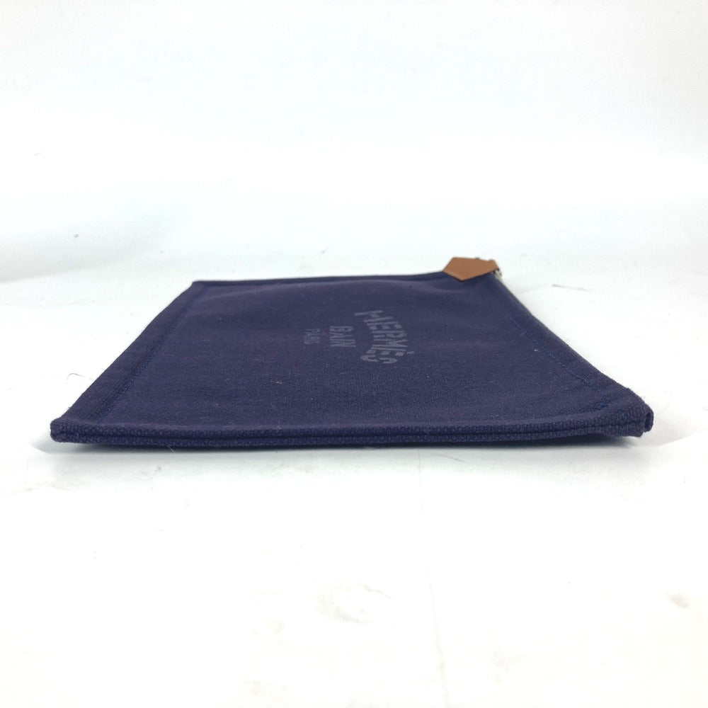 Hermes Pouch Cotton Navy Logo Flat Yachting Pm Unisex(unisex) Used Authentic