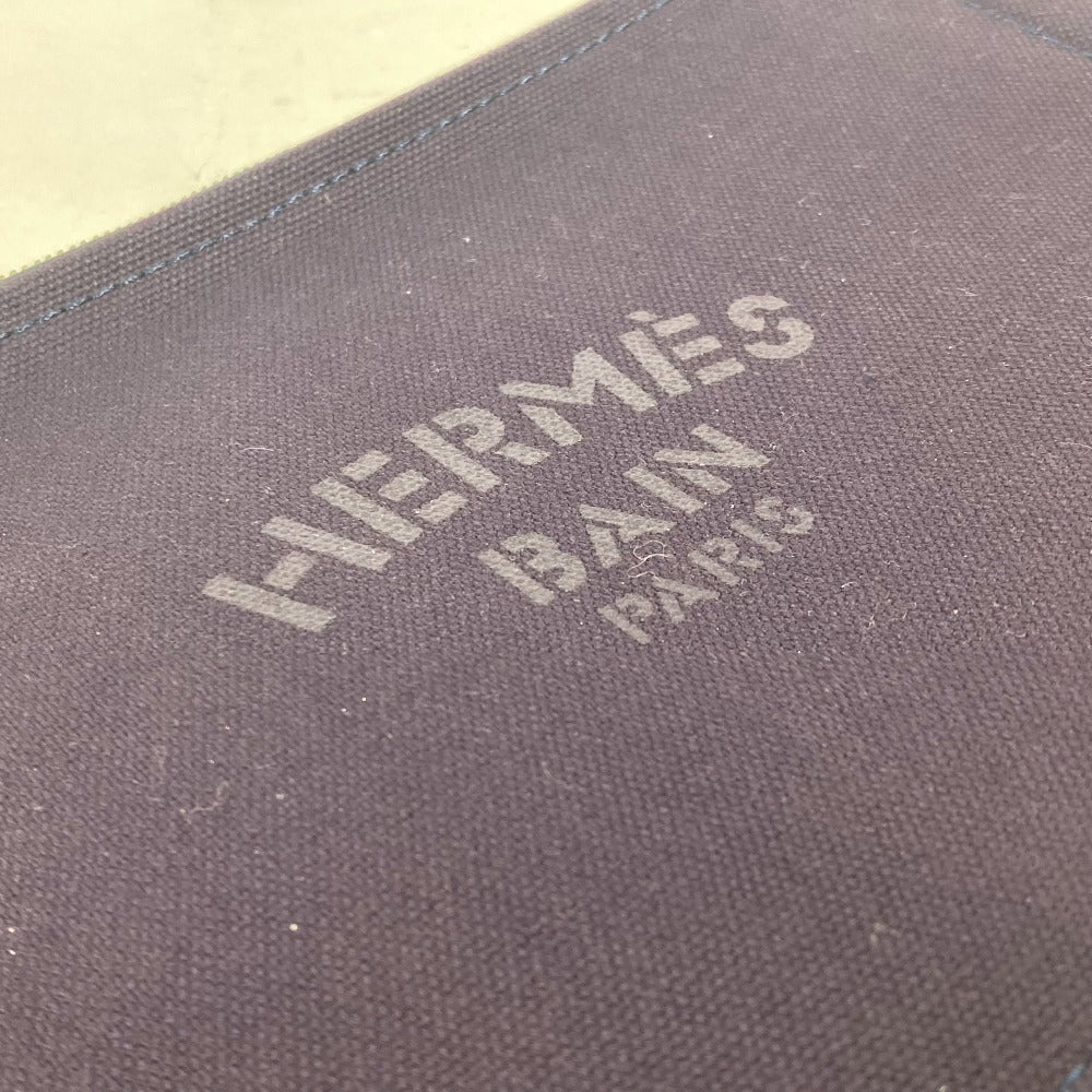 Hermes Pouch Cotton Navy Logo Flat Yachting Pm Unisex(unisex) Used Authentic