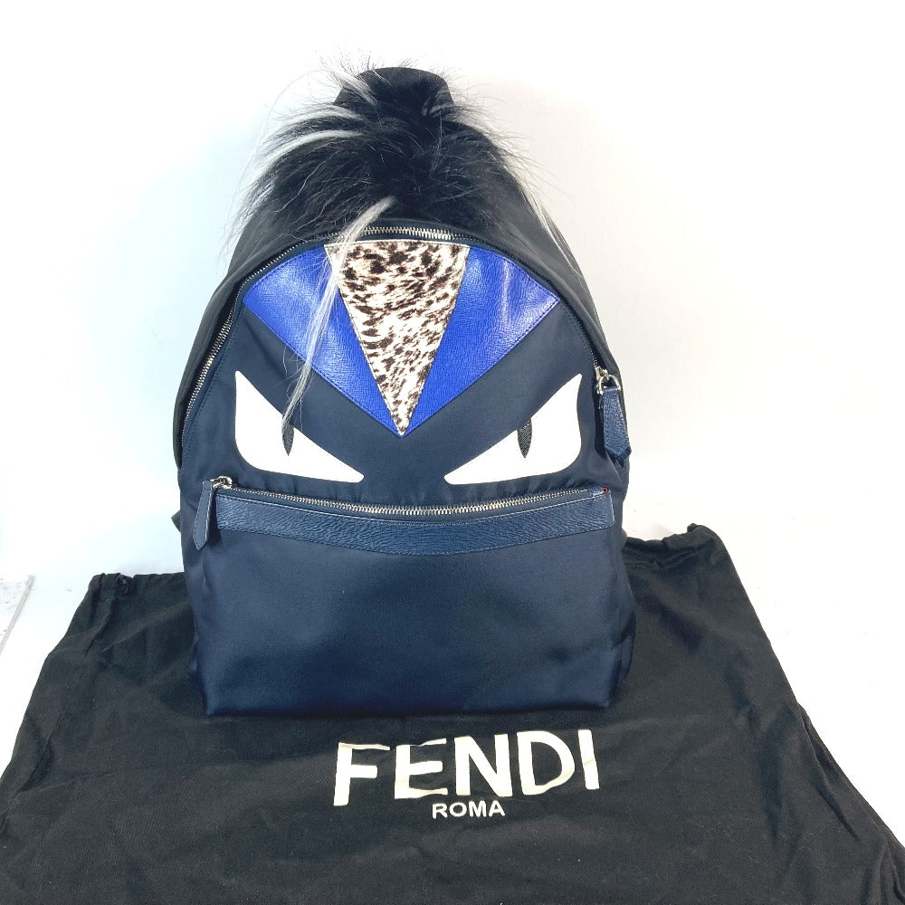 Fendi Backpack 7 Vz012 Nylon Navy Bag Monster Bugs Unisex(unisex) Used Authentic