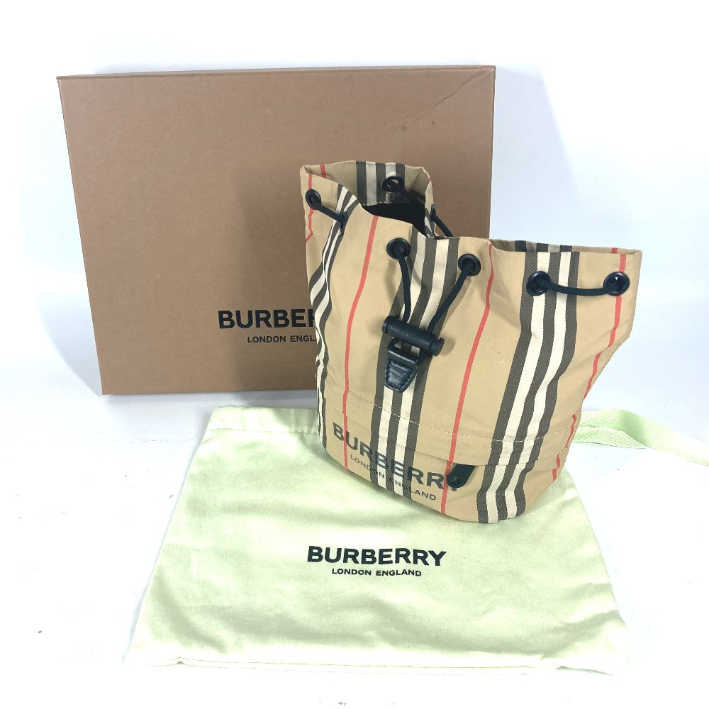 Burberry Pouch Nylon Beige Logo Check Drawstring Bag Women(unisex) Used Authentic